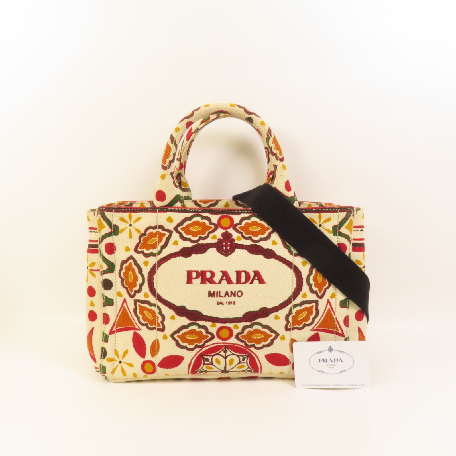 PRADA 帆布Canapa Joy金扣手挽肩背兩用袋