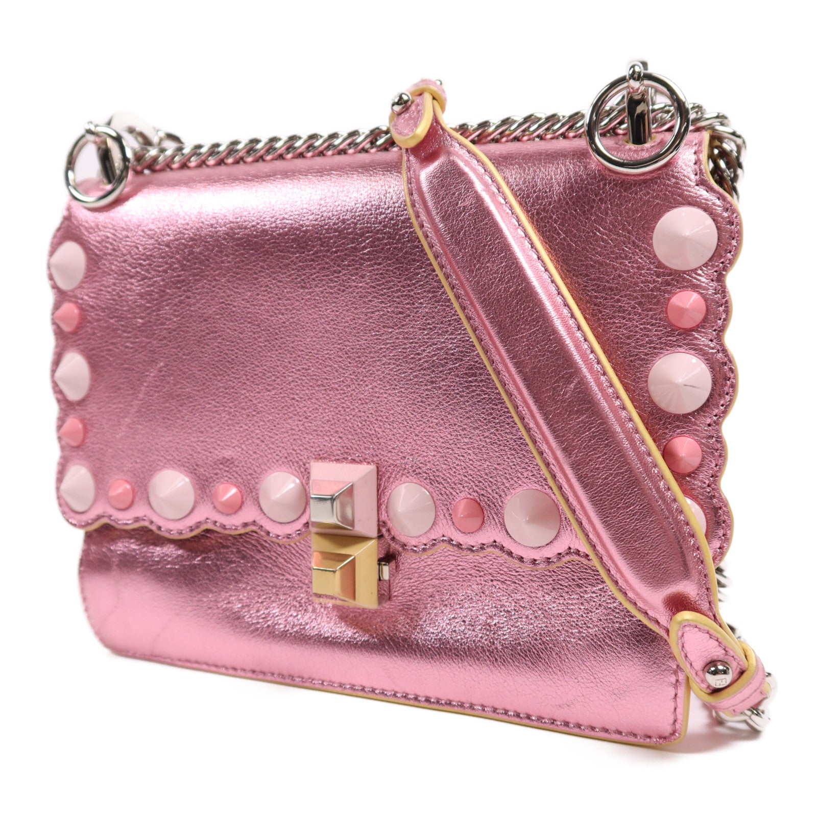 FENDI 牛皮皮革Ken I銀扣鏈帶肩背袋