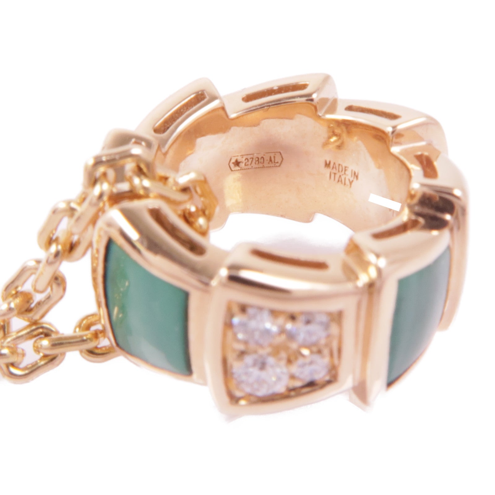 BVLGARI 18K玫瑰金Serpenti Viper Necklace孔雀石/鑽石項鍊