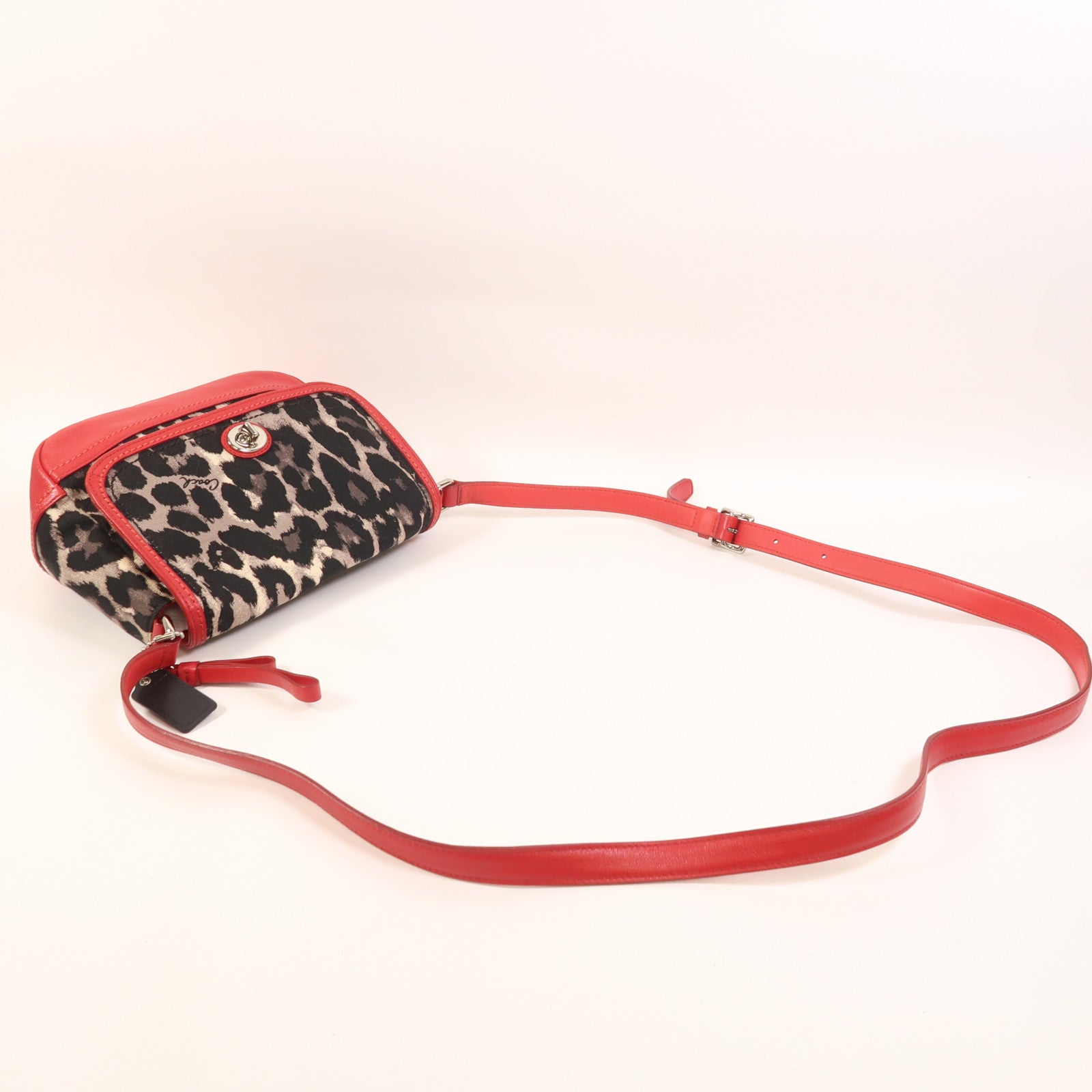 COACH 帆布/牛皮皮革Shoulder Bag銀扣肩背袋