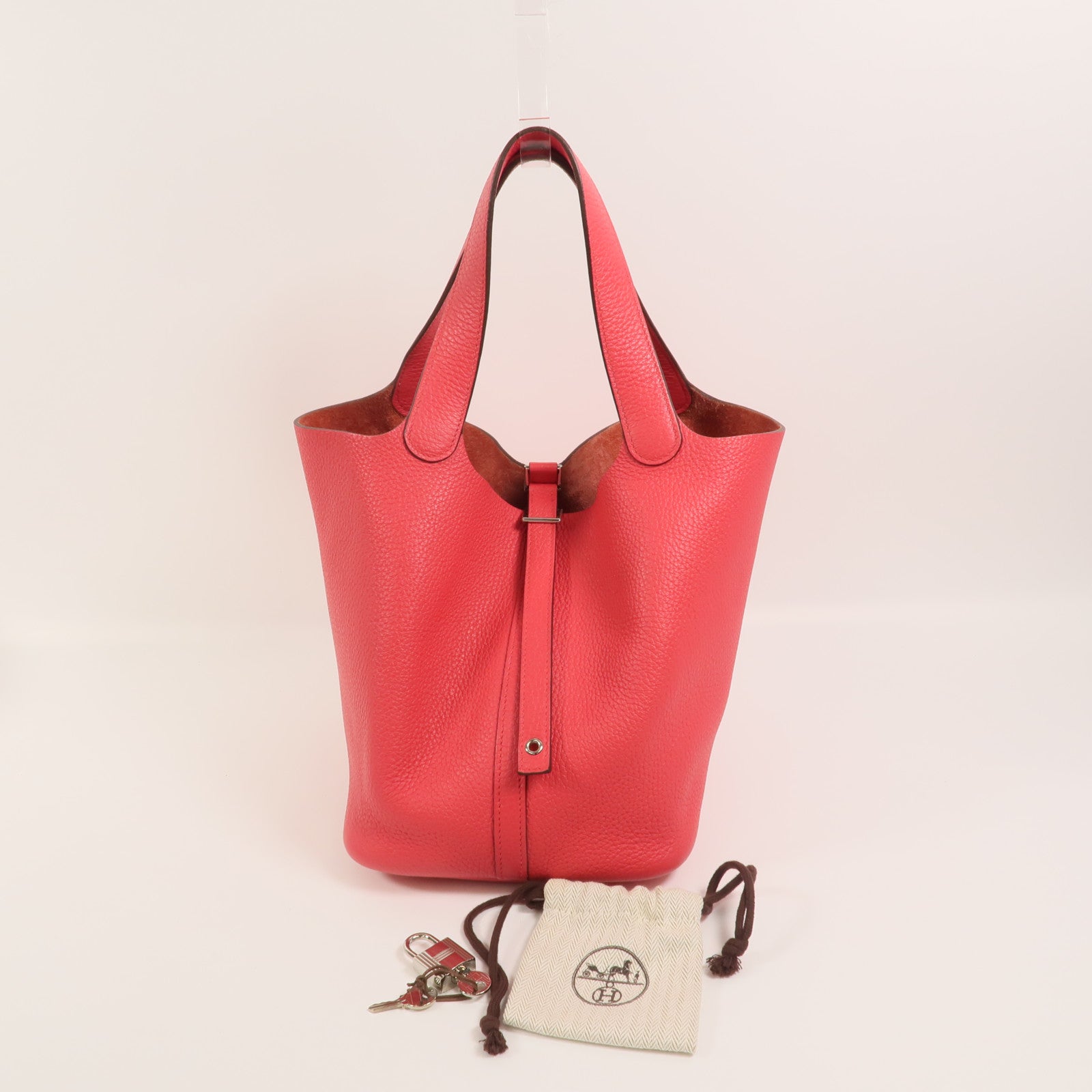 HERMES Clemence皮革Picotin MM手挽袋Rose Extreme