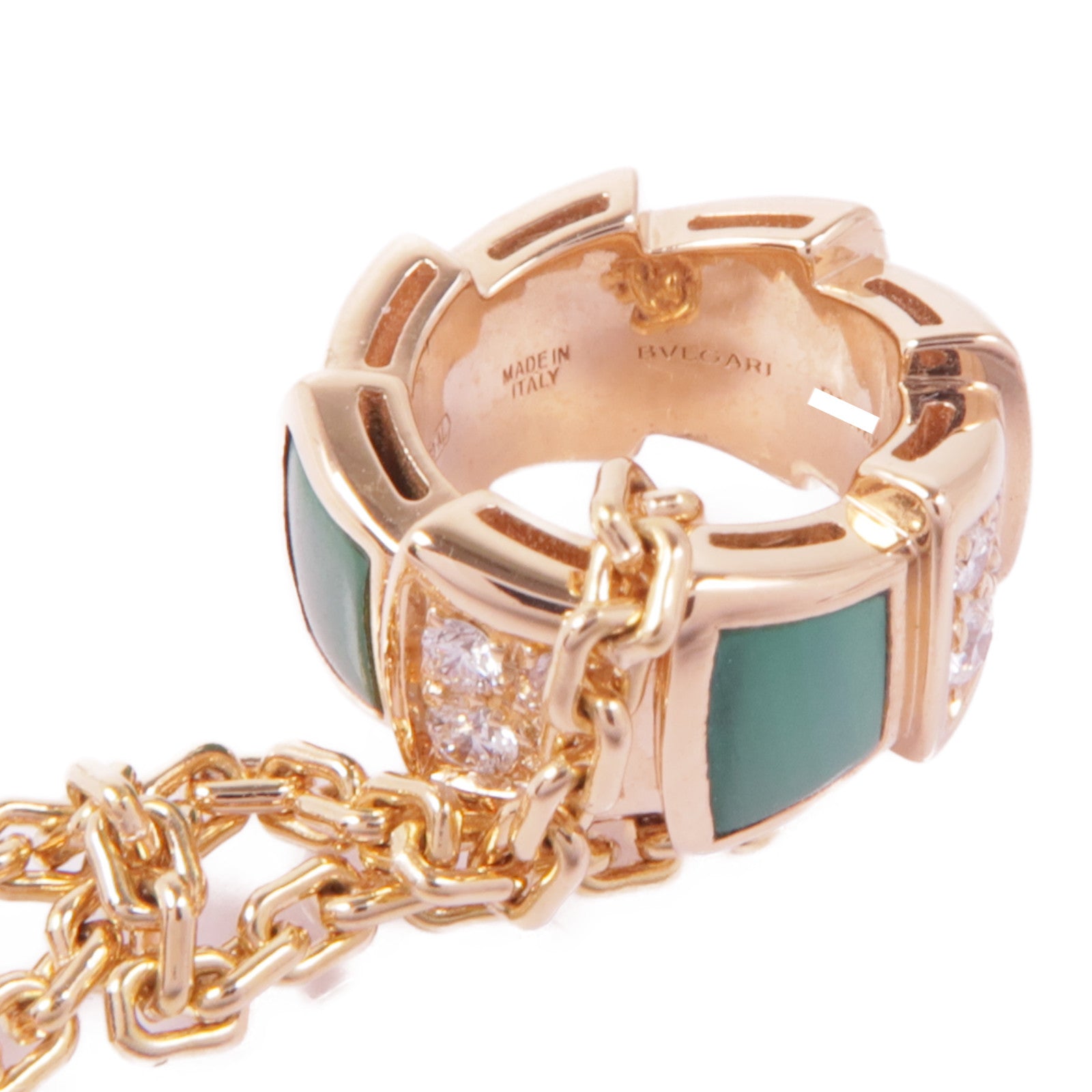 BVLGARI 18K玫瑰金Serpenti Viper Necklace孔雀石/鑽石項鍊