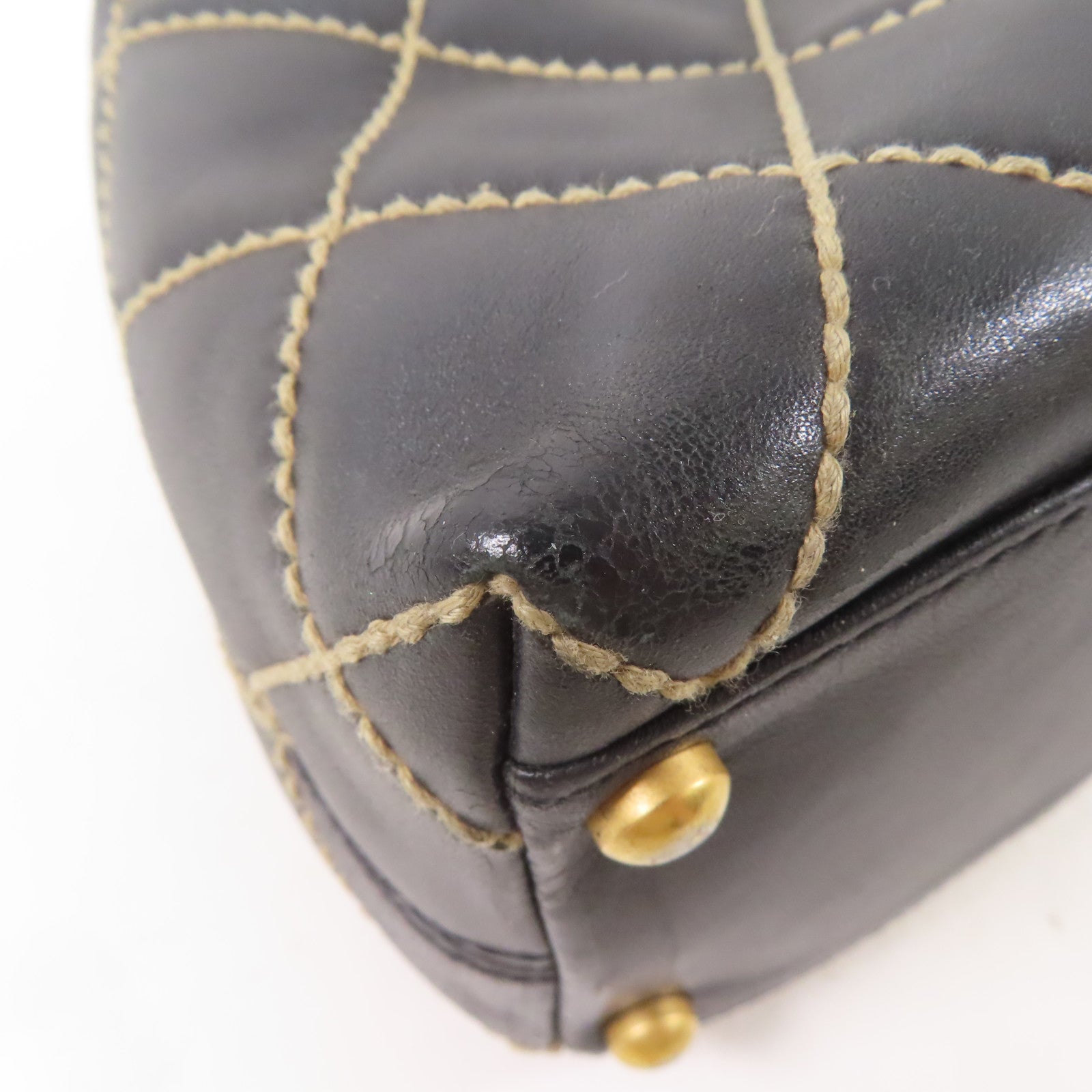 CHANEL CC GHW Wild Stich Vintage HandBag Calfskin Leather Black