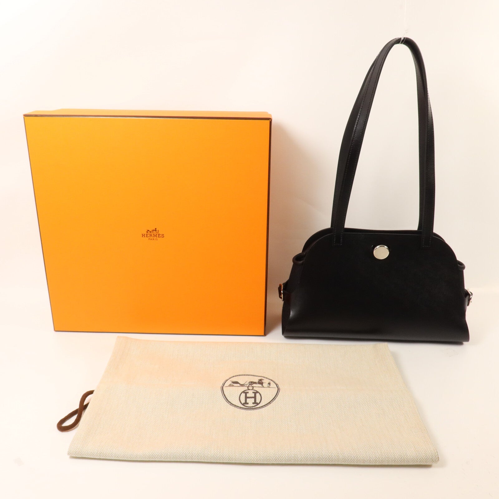 HERMES Hunter皮革/帆布Tablier Sellier手挽袋Noir