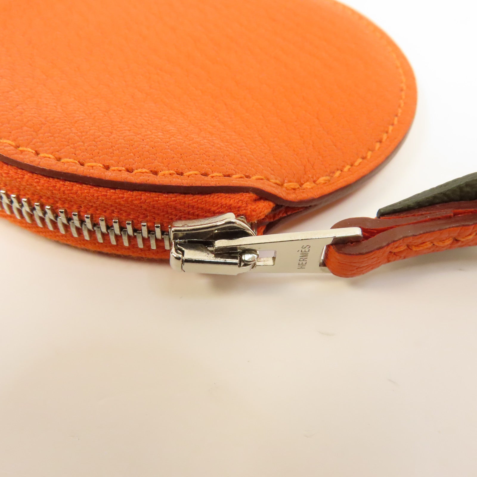 HERMES Chevre皮革Tutti Frutti銀扣零錢包Orange/橙色