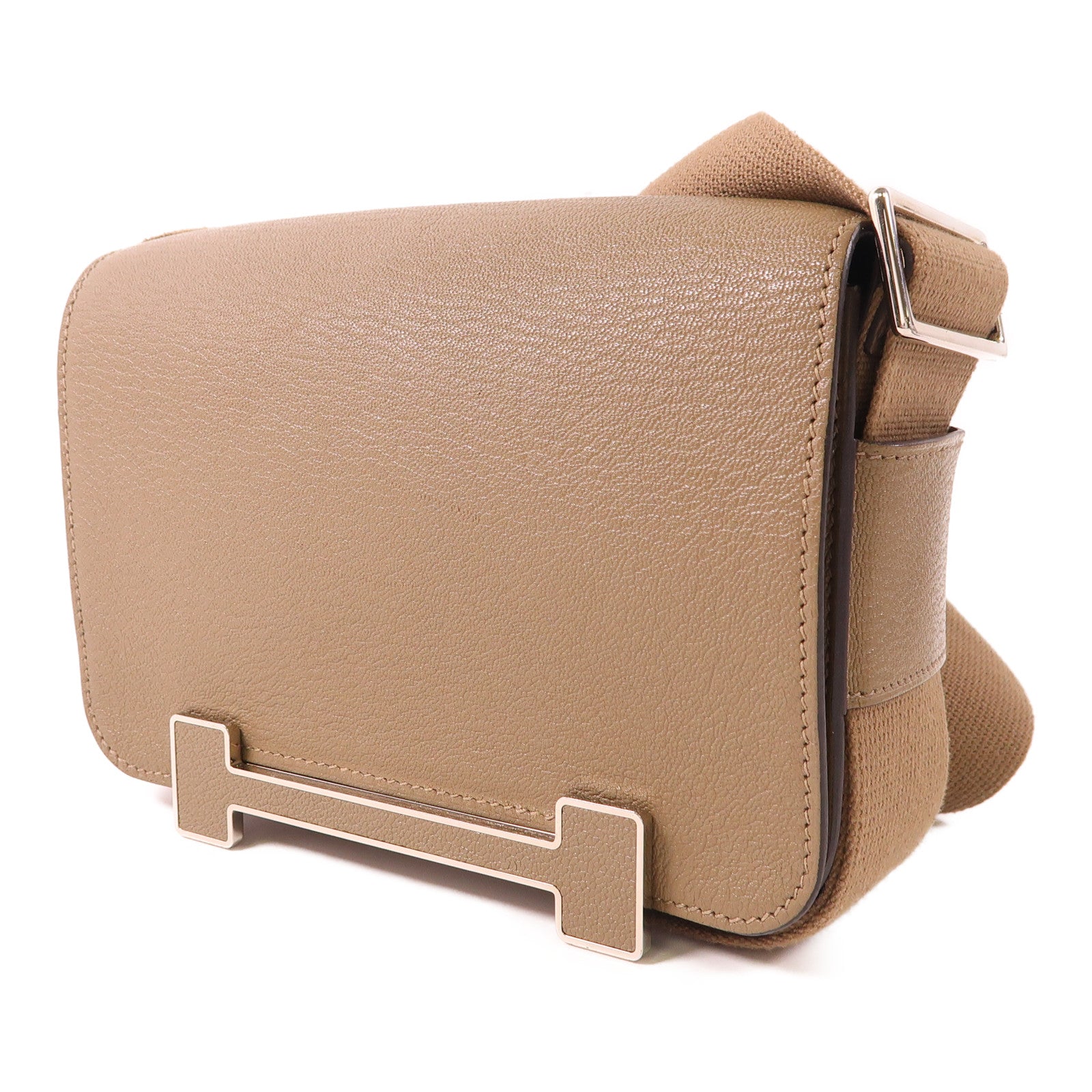 HERMES Chevre皮革Geta銀扣肩背袋18 Etoupe