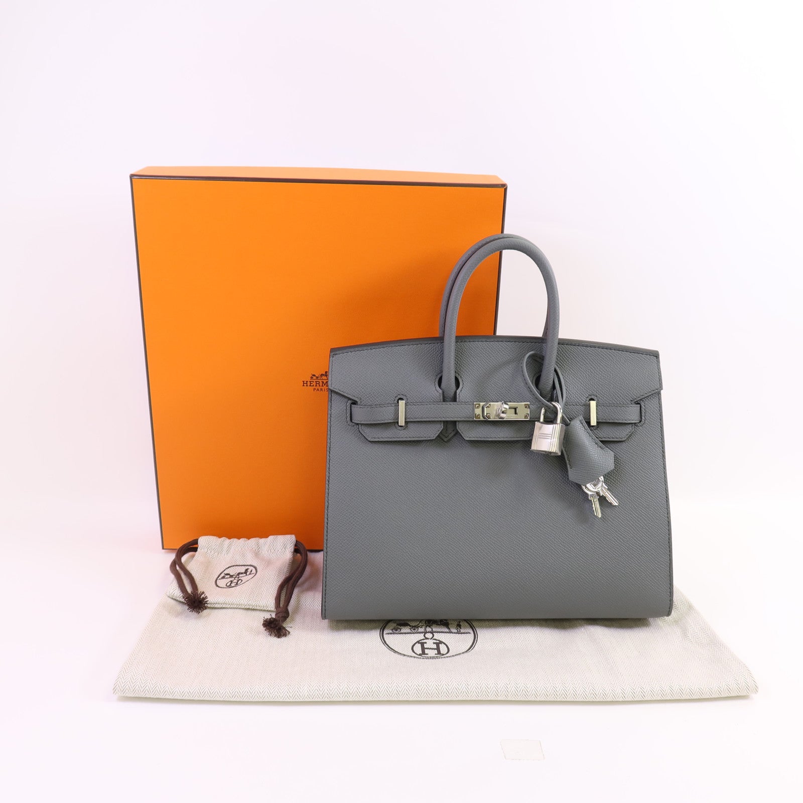 HERMES Epsom皮革Birkin Sellier 25銀扣手挽袋