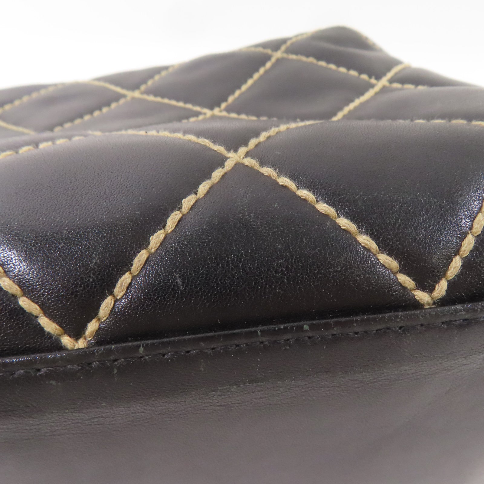 CHANEL CC GHW Wild Stich Vintage HandBag Calfskin Leather Black