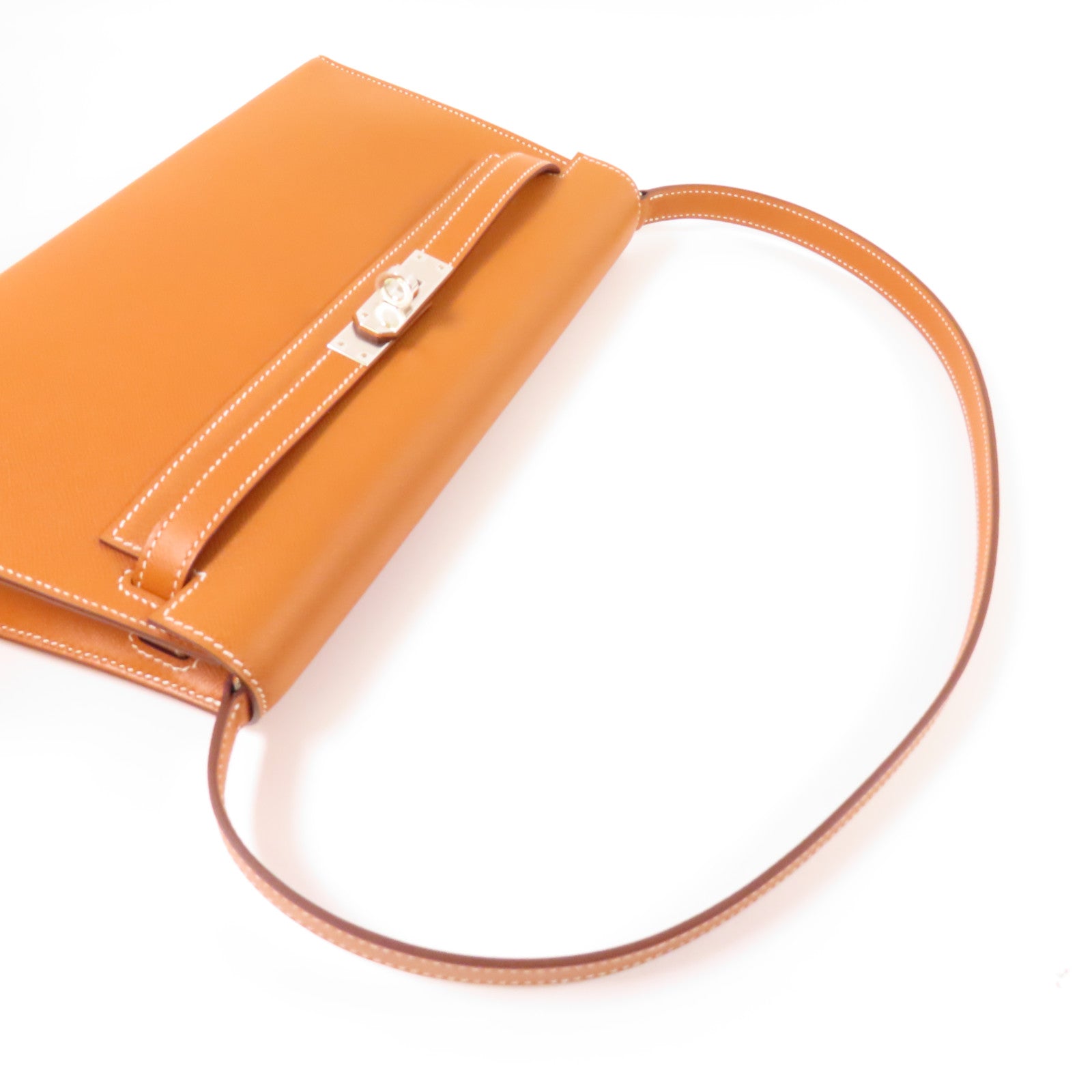 HERMES Madame皮革Kelly Elan銀扣肩背袋Gold