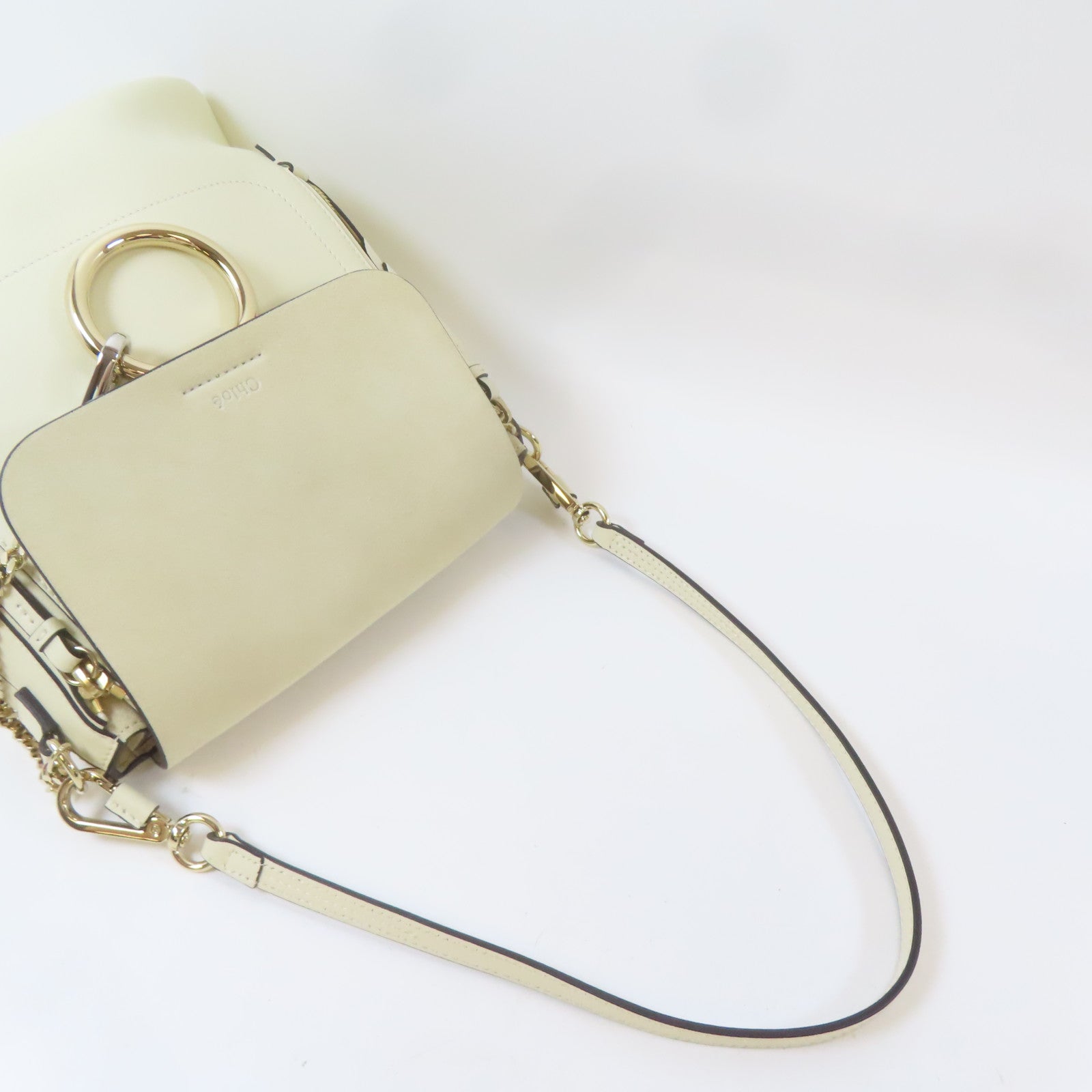 Chloe 牛皮皮革Faye Backpack金扣肩背背包兩用袋米色