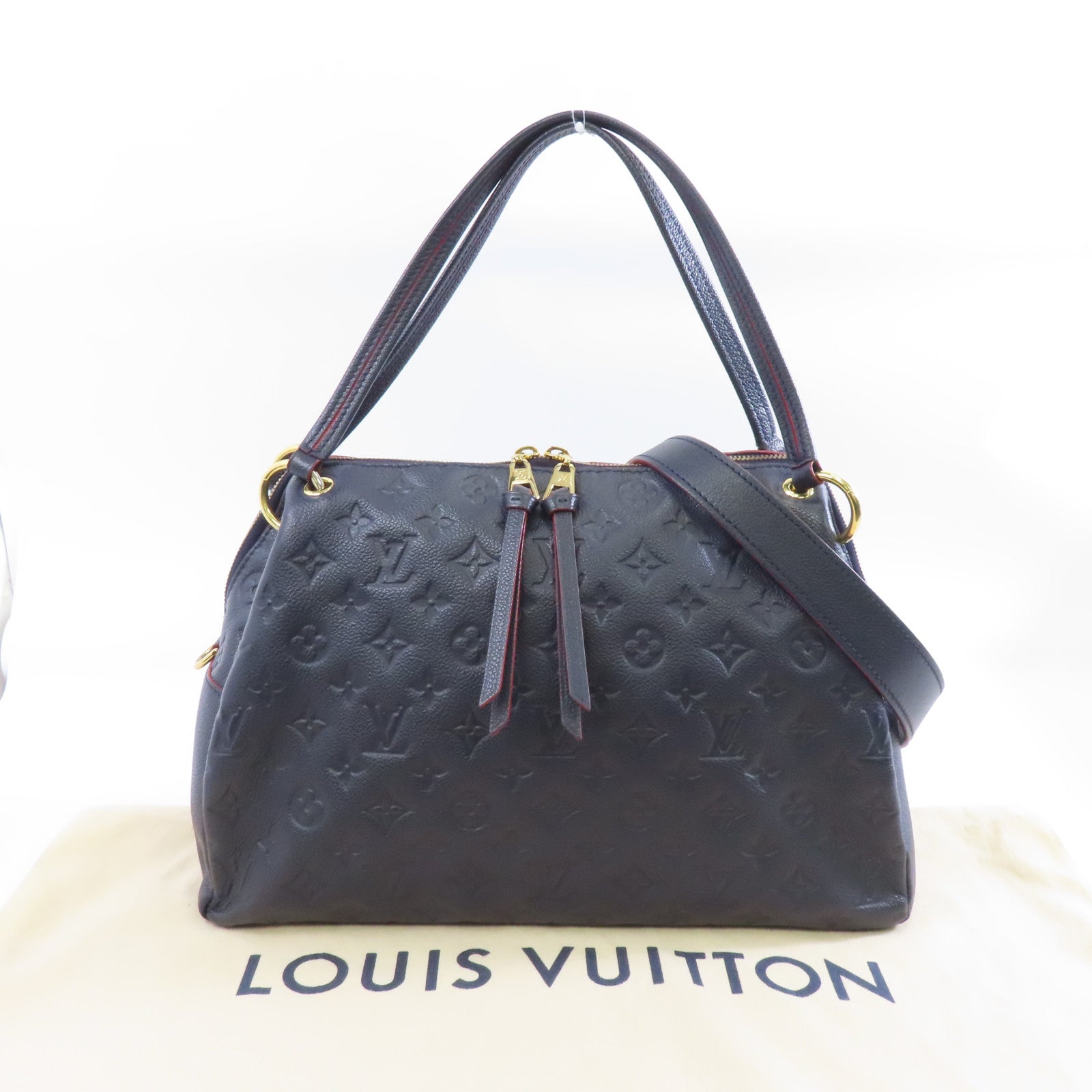 LOUIS VUITTON Monogram Empreinte Ponthieu PM金扣手挽肩背兩用袋深藍色
