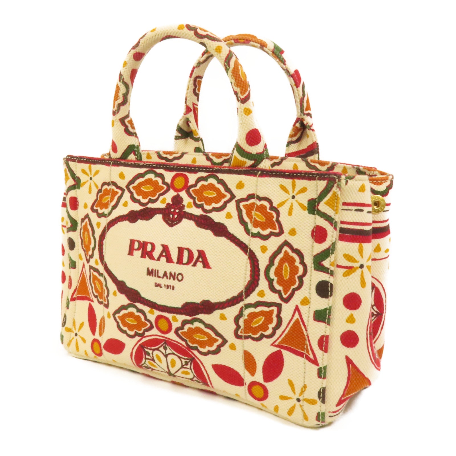 PRADA 帆布Canapa Joy金扣手挽肩背兩用袋
