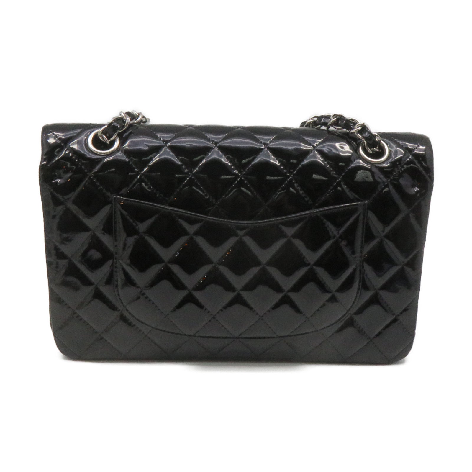 CHANEL 【清倉大減價】菱格漆皮皮革Classic 25 Shoulder Bag銀扣鏈帶肩背袋黑色