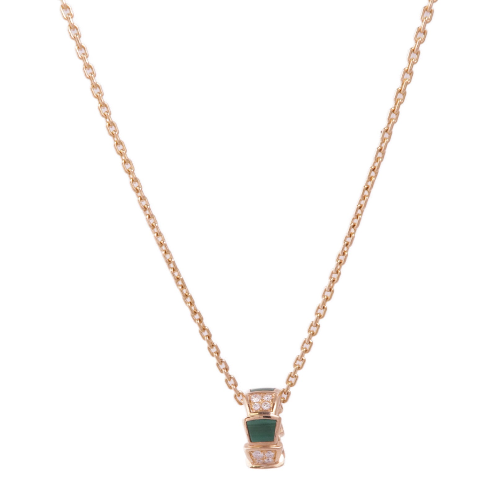 BVLGARI 18K玫瑰金Serpenti Viper Necklace孔雀石/鑽石項鍊