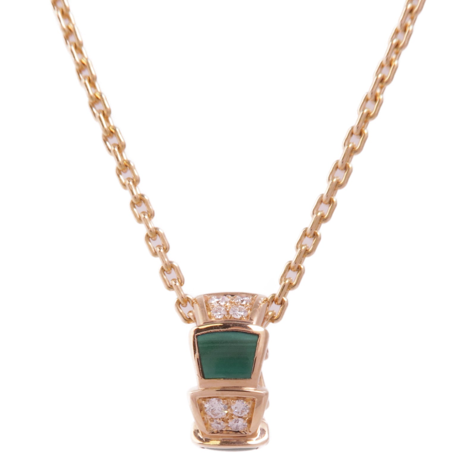 BVLGARI 18K玫瑰金Serpenti Viper Necklace孔雀石/鑽石項鍊