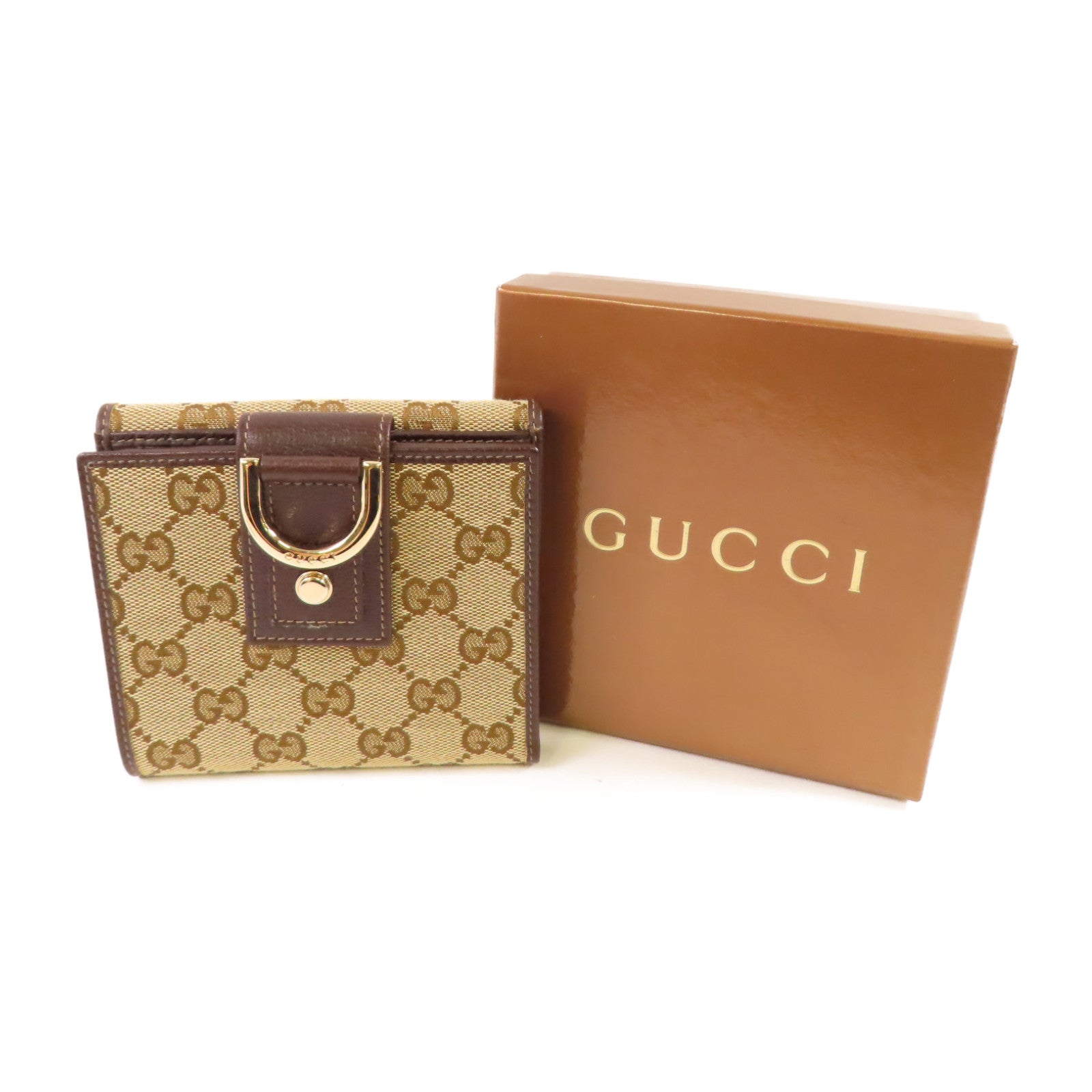 GUCCI GG帆布Abbey D-Ring Wallet金扣短錢包啡色