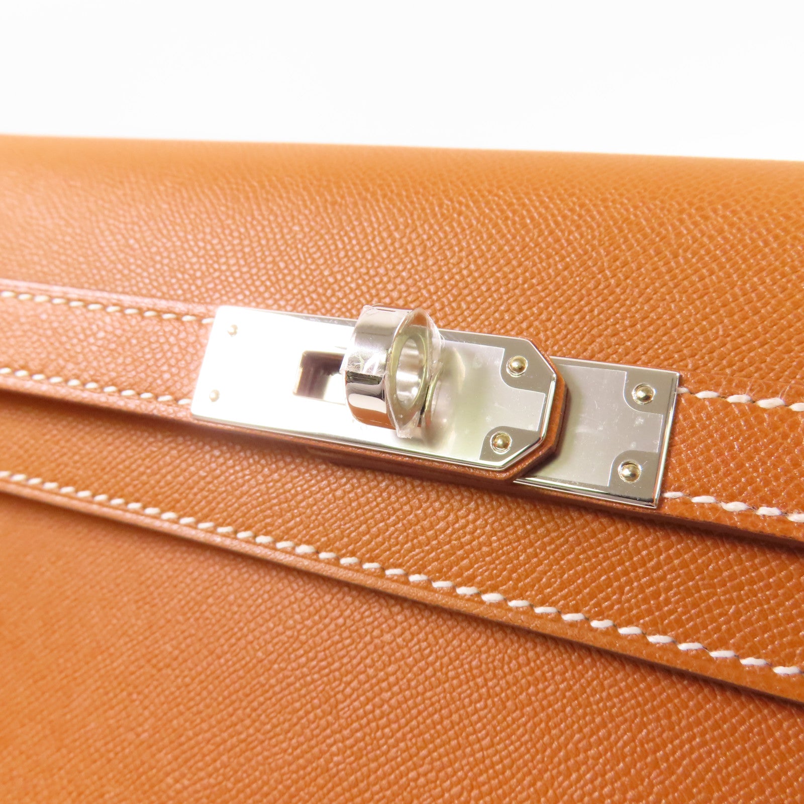 HERMES Madame皮革Kelly Elan銀扣肩背袋Gold