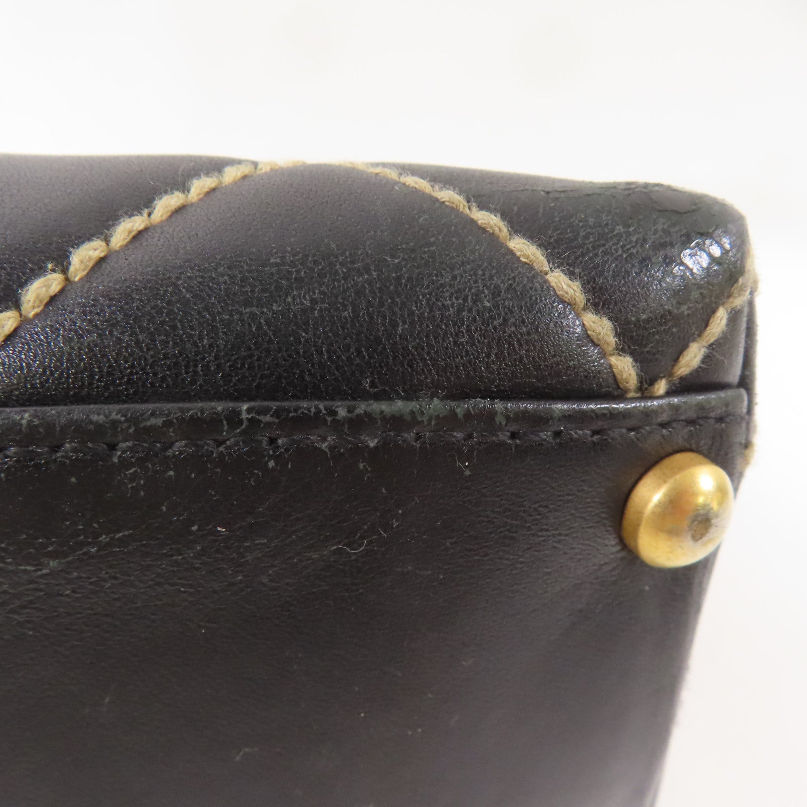 CHANEL CC GHW Wild Stich Vintage HandBag Calfskin Leather Black