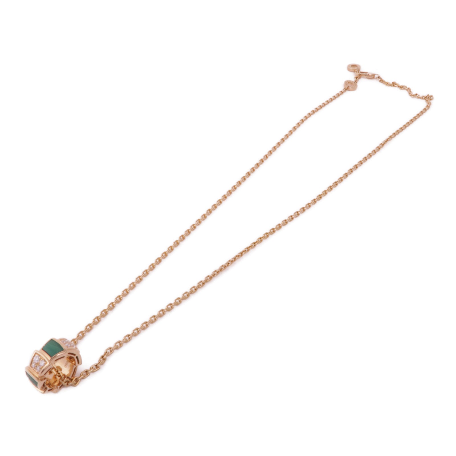 BVLGARI 18K玫瑰金Serpenti Viper Necklace孔雀石/鑽石項鍊