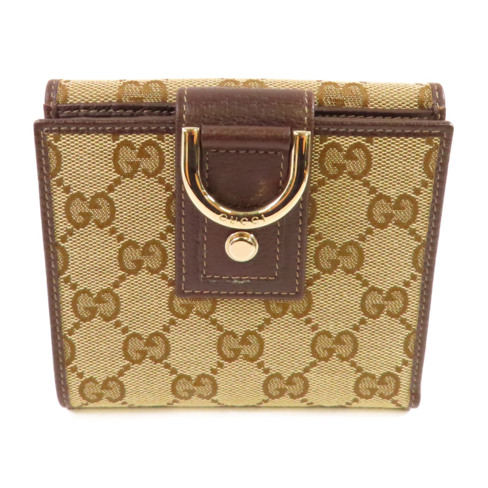 GUCCI GG帆布Abbey D-Ring Wallet金扣短錢包啡色