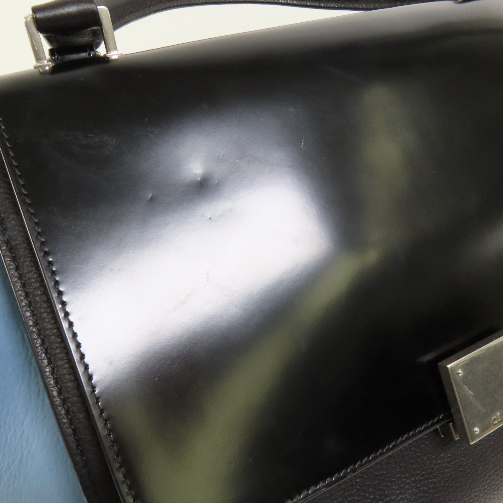 CELINE 牛皮皮革Trapeze銀扣手挽肩背兩用袋