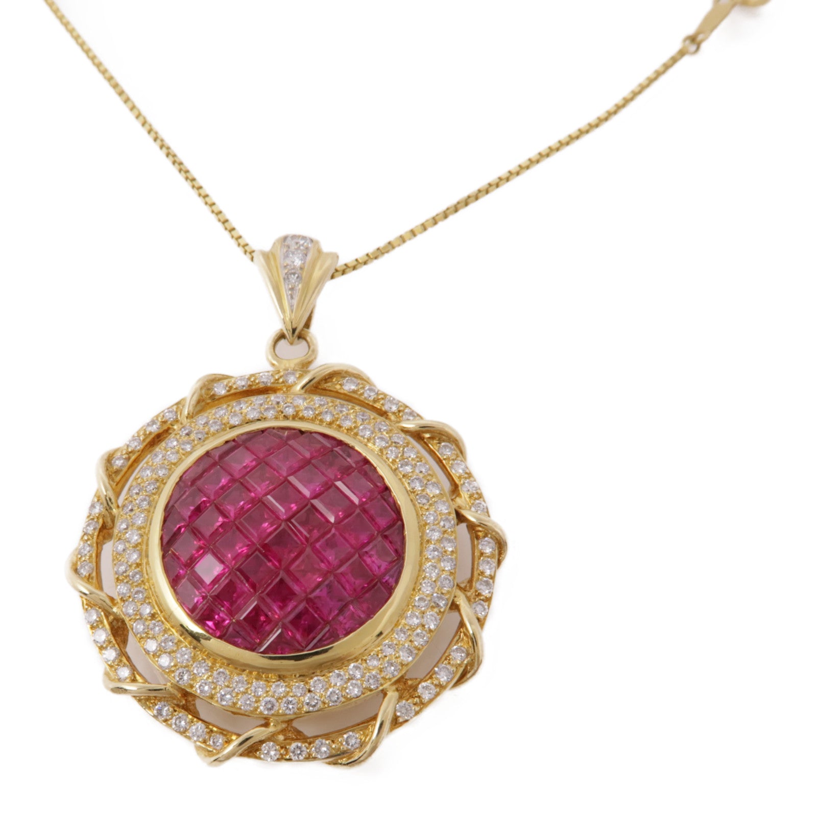 JEWELRY Ruby Diamond Necklace 18K Yellow Gold