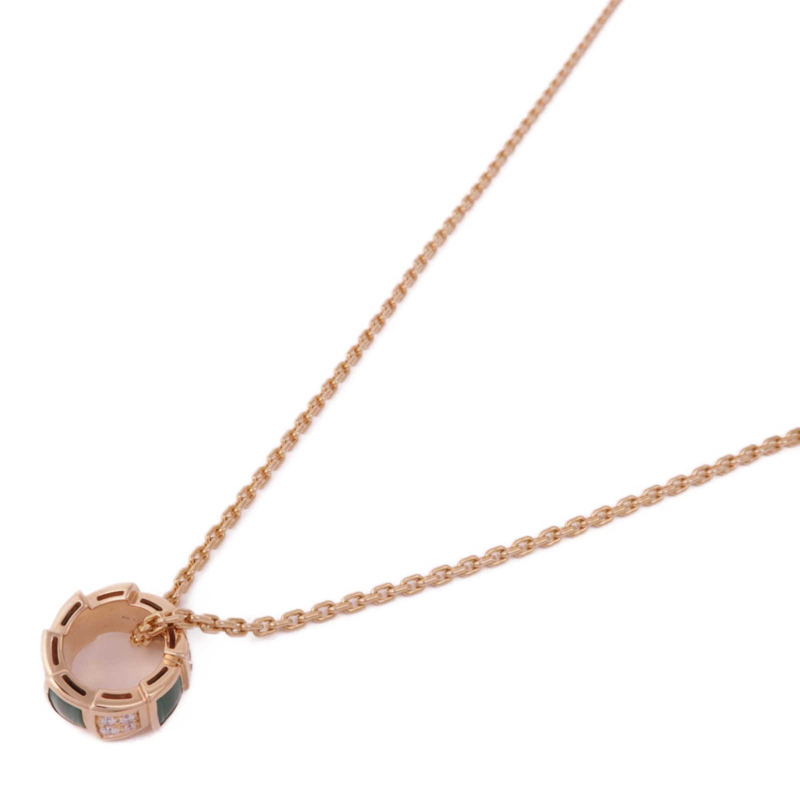 BVLGARI 18K玫瑰金Serpenti Viper Necklace孔雀石/鑽石項鍊