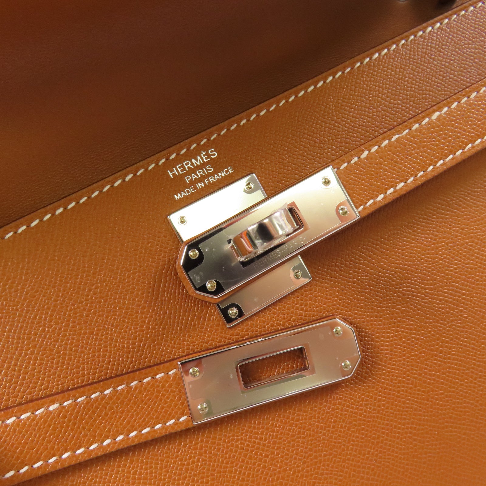 HERMES 【激減優惠】Madame皮革Kelly Elan銀扣肩背袋Gold