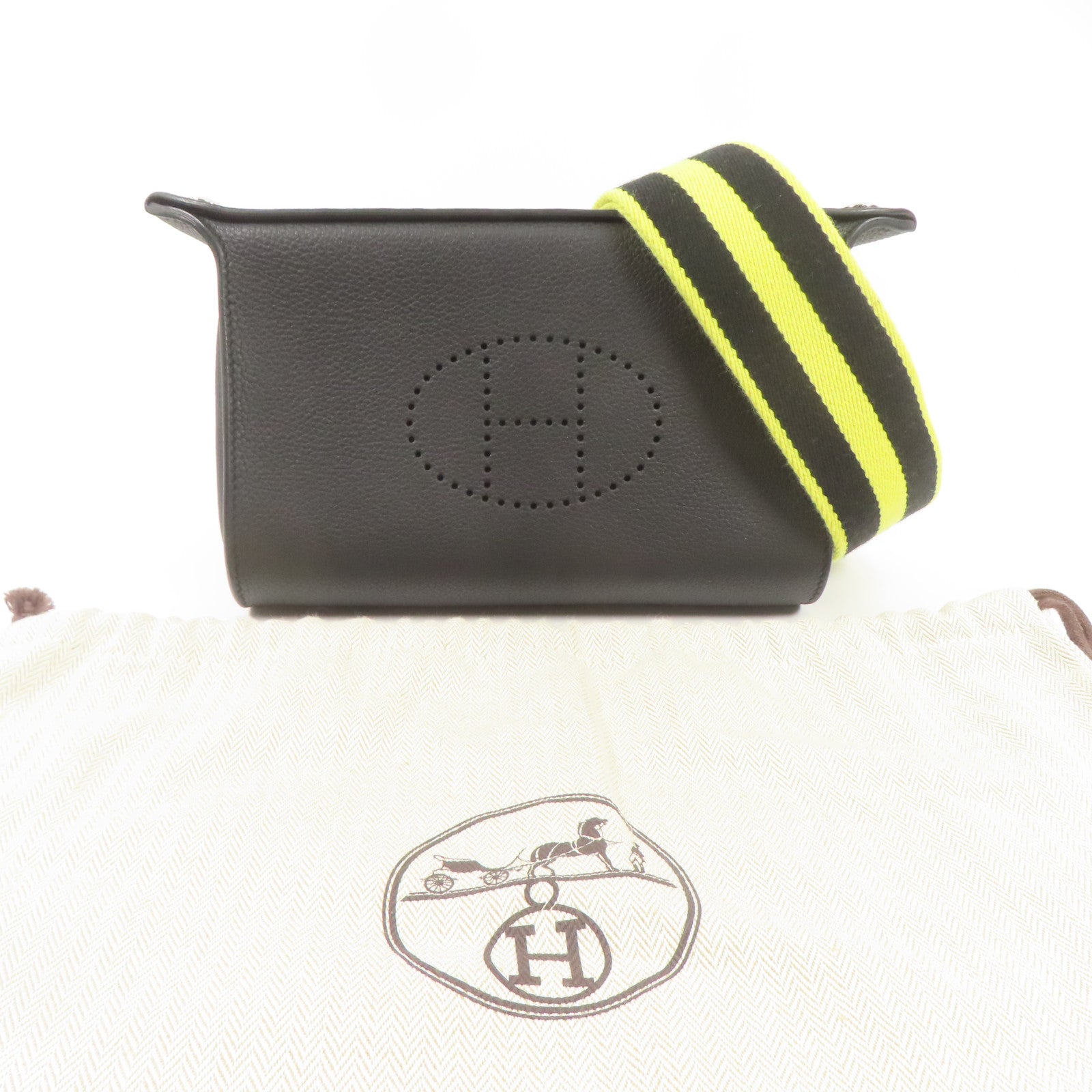 HERMES Togo皮革Videpoches銀扣肩背袋Noir