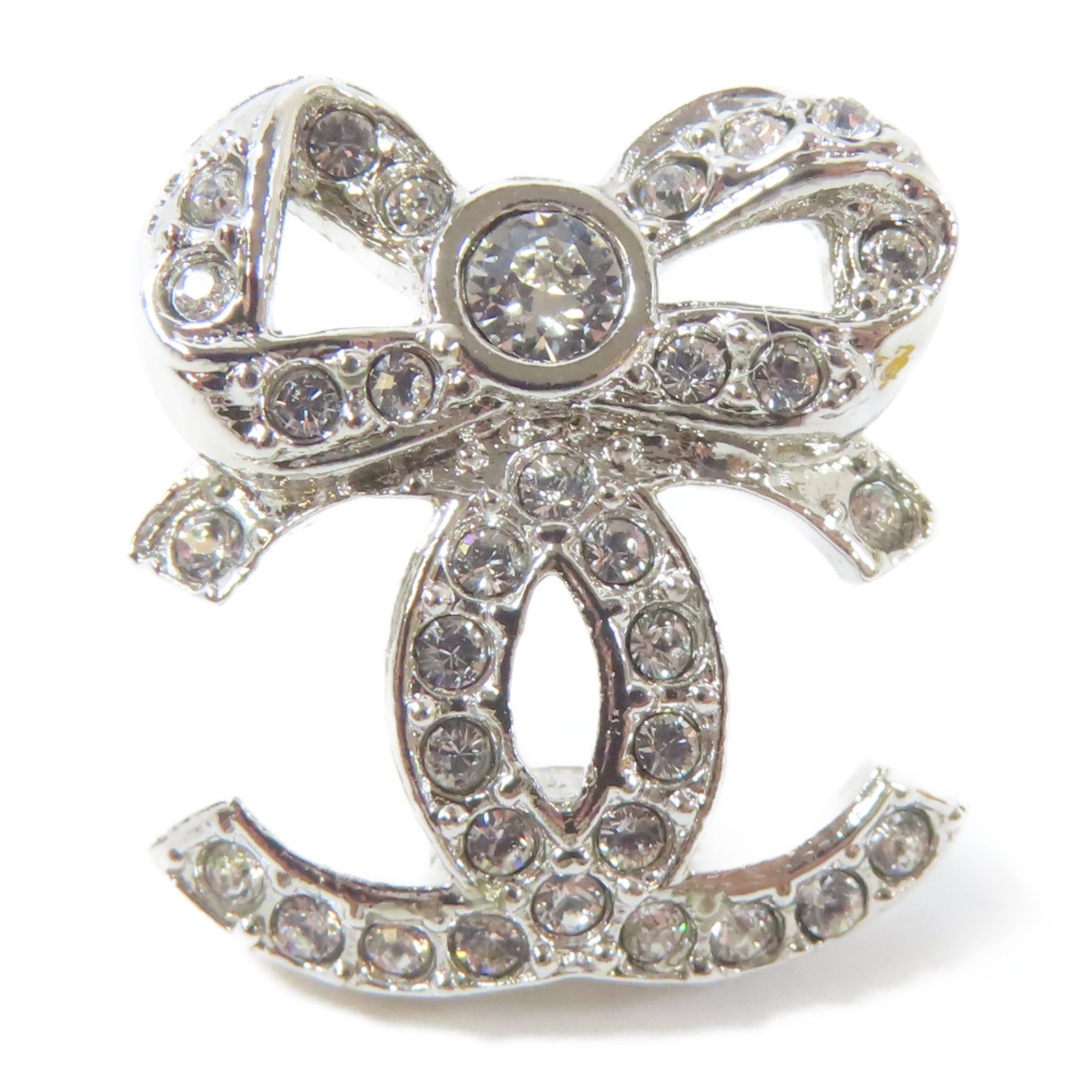 CHANEL 金屬/水晶Pierced Earrings耳環銀色