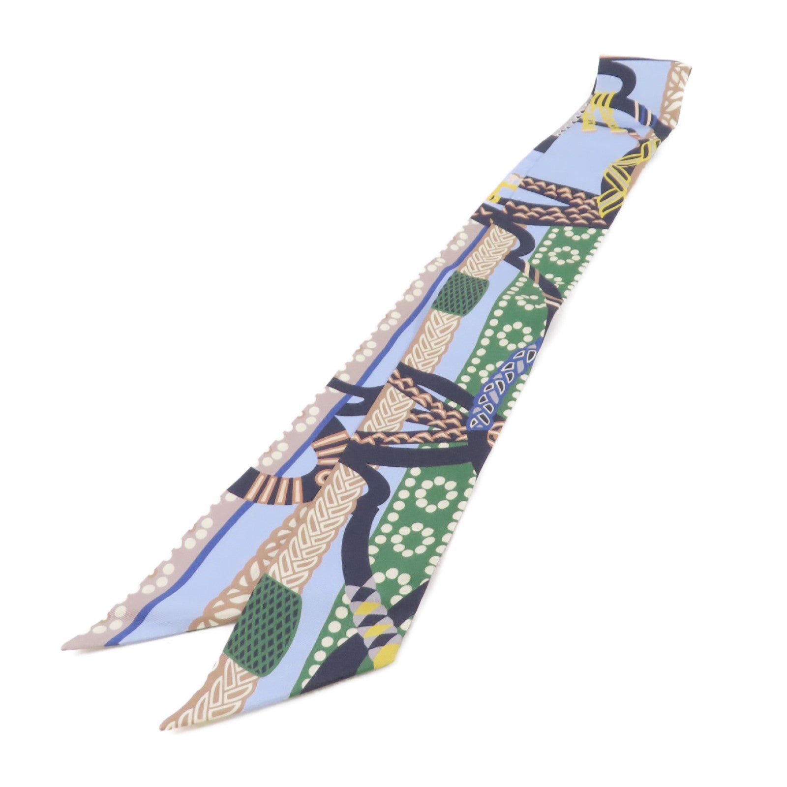 HERMES 絲質Twilly Scarf絲巾藍色/綠色/彩色