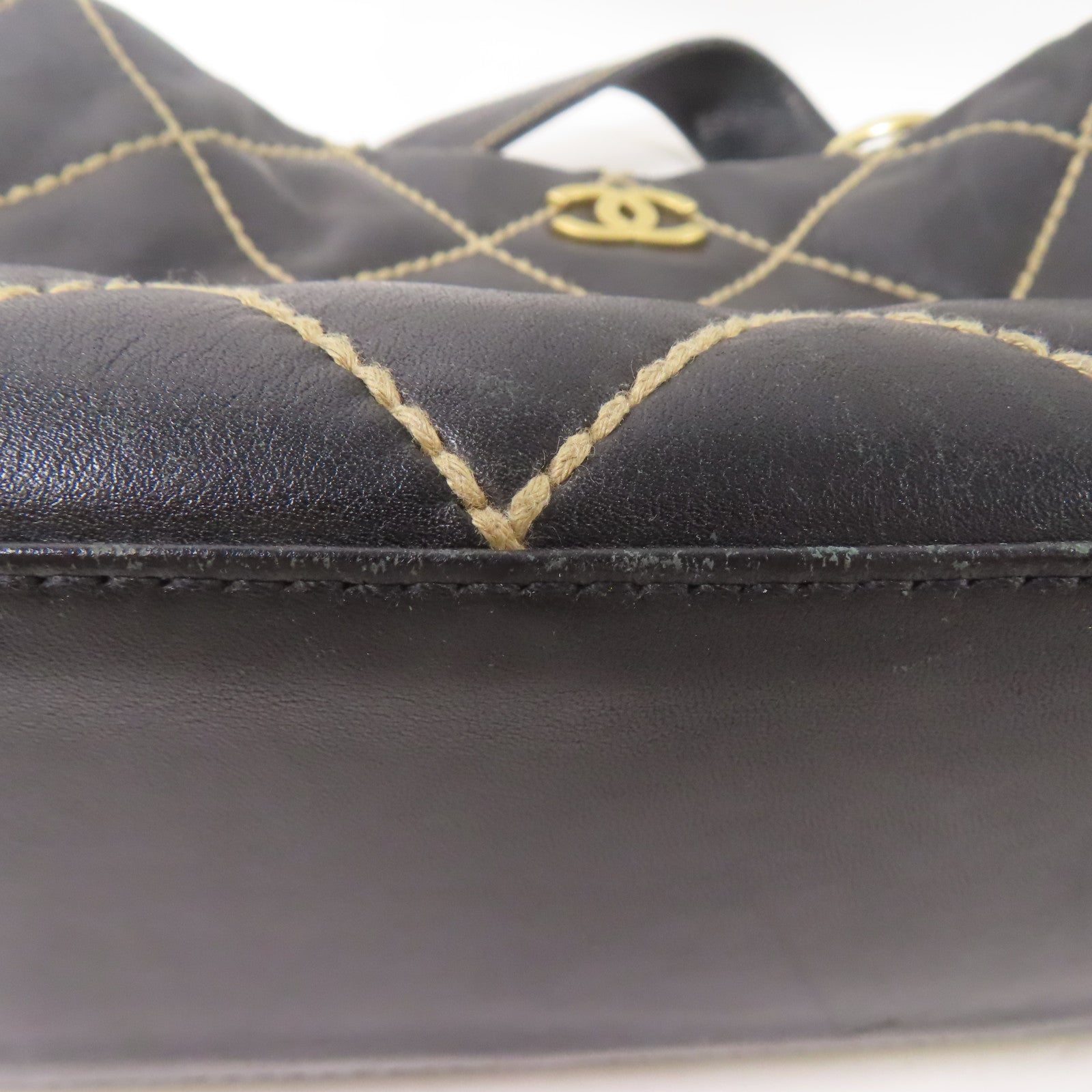 CHANEL CC GHW Wild Stich Vintage HandBag Calfskin Leather Black