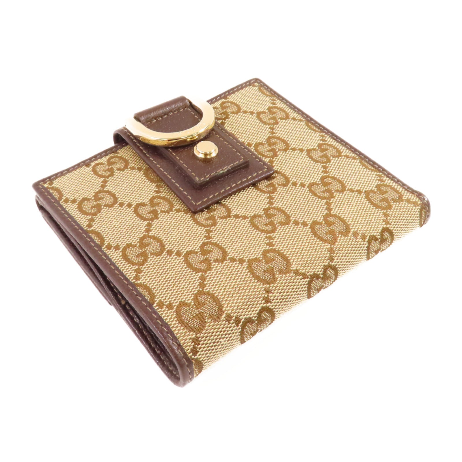 GUCCI GG帆布Abbey D-Ring Wallet金扣短錢包啡色