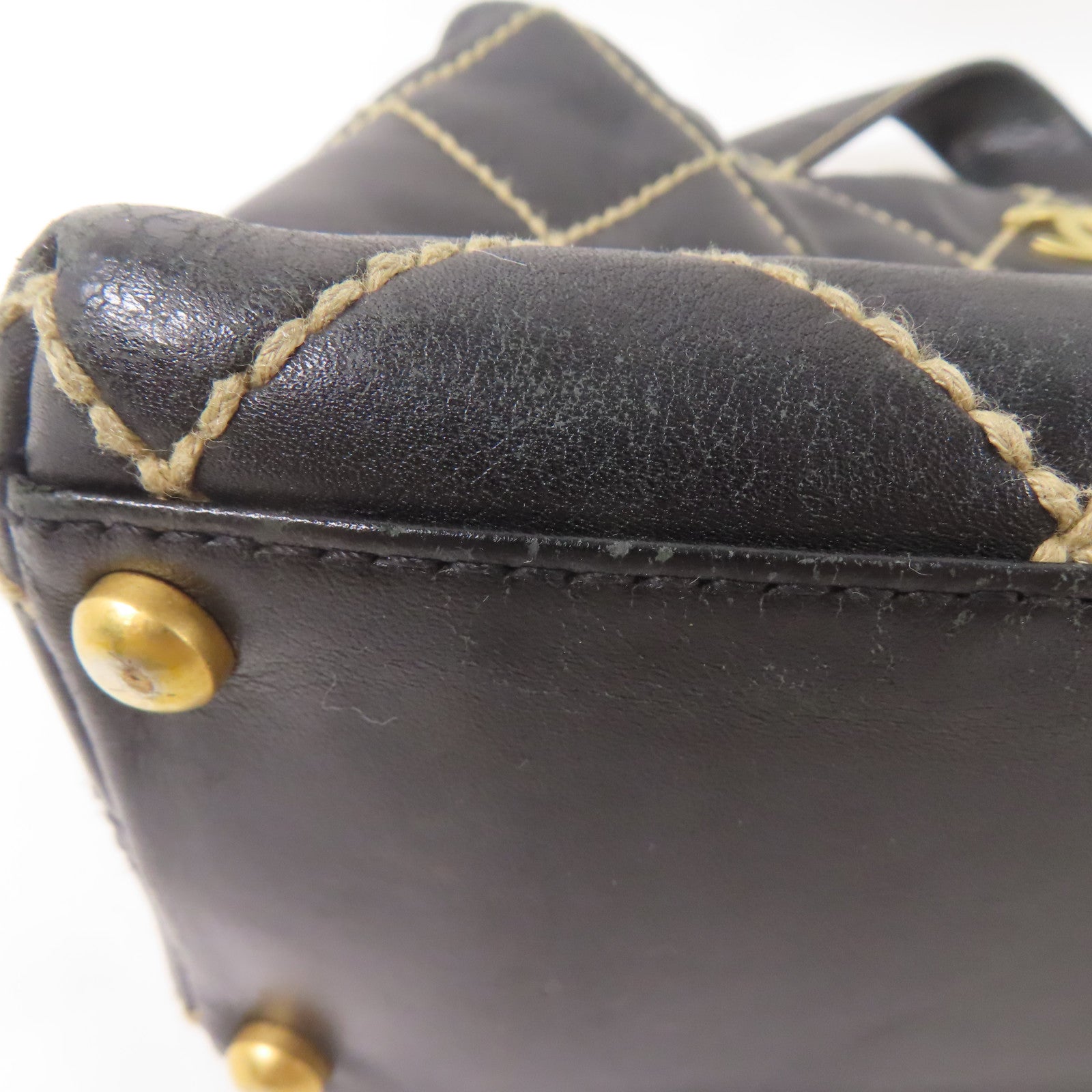 CHANEL CC GHW Wild Stich Vintage HandBag Calfskin Leather Black