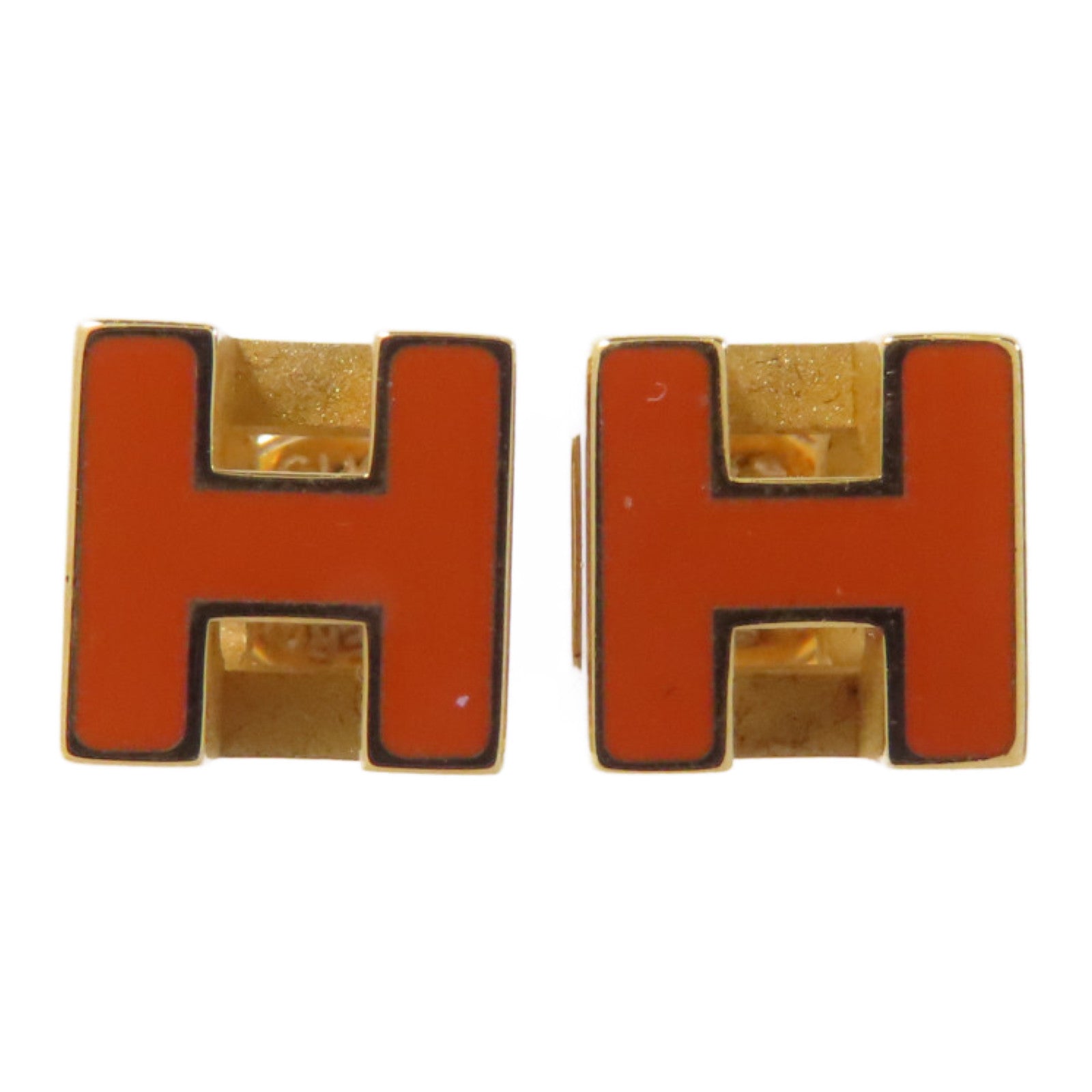 HERMES 金屬Cage d H Earrings耳環橙色/金色