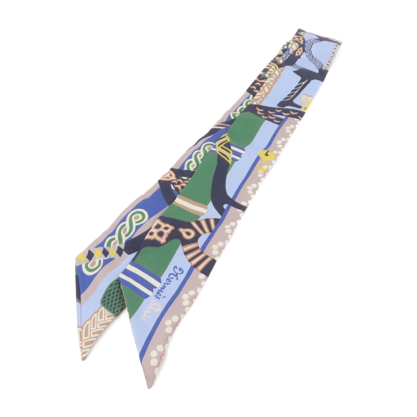 HERMES 絲質Twilly Scarf絲巾藍色/綠色/彩色