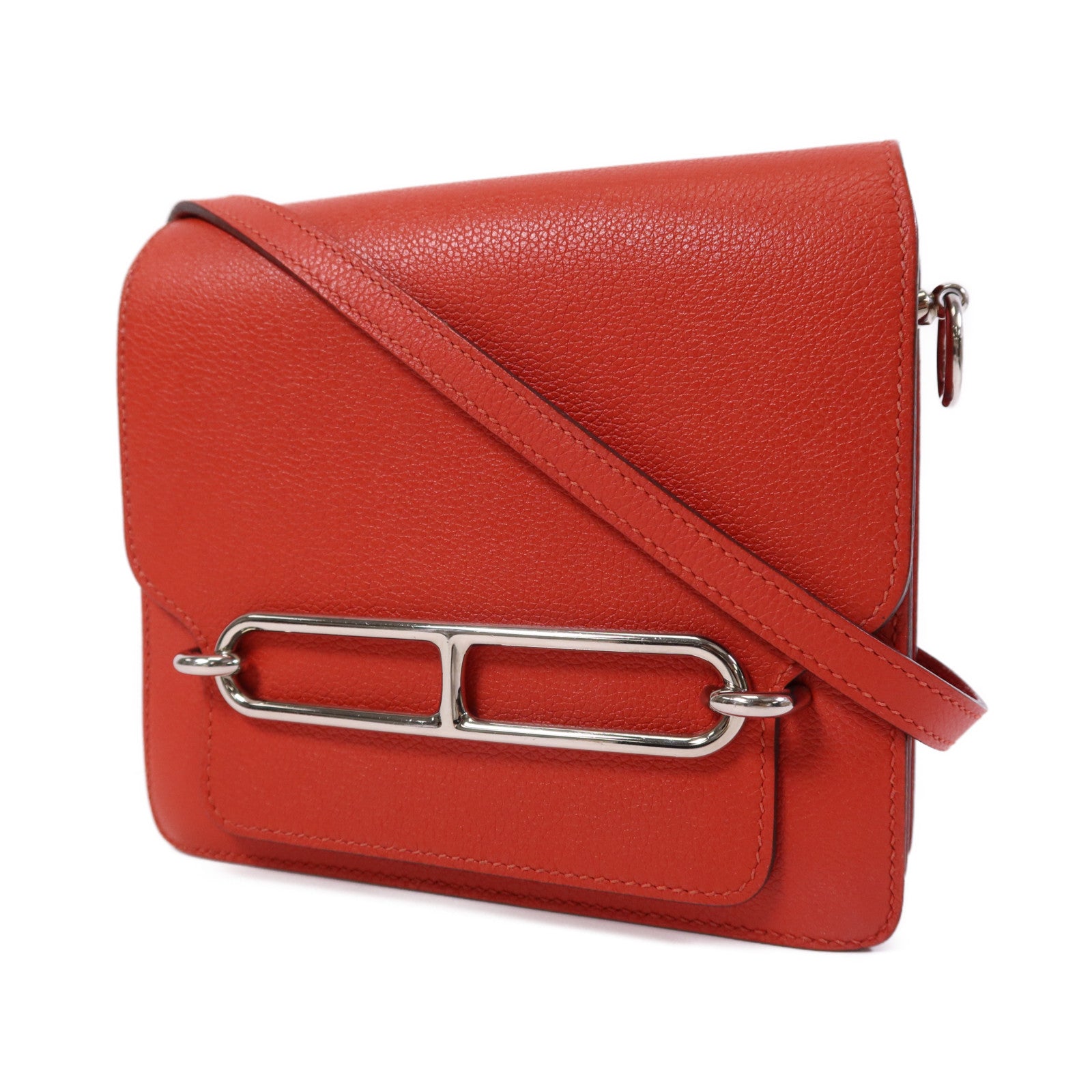 HERMES Evercolour皮革Roulis Mini銀扣肩背袋Rouge Tomate
