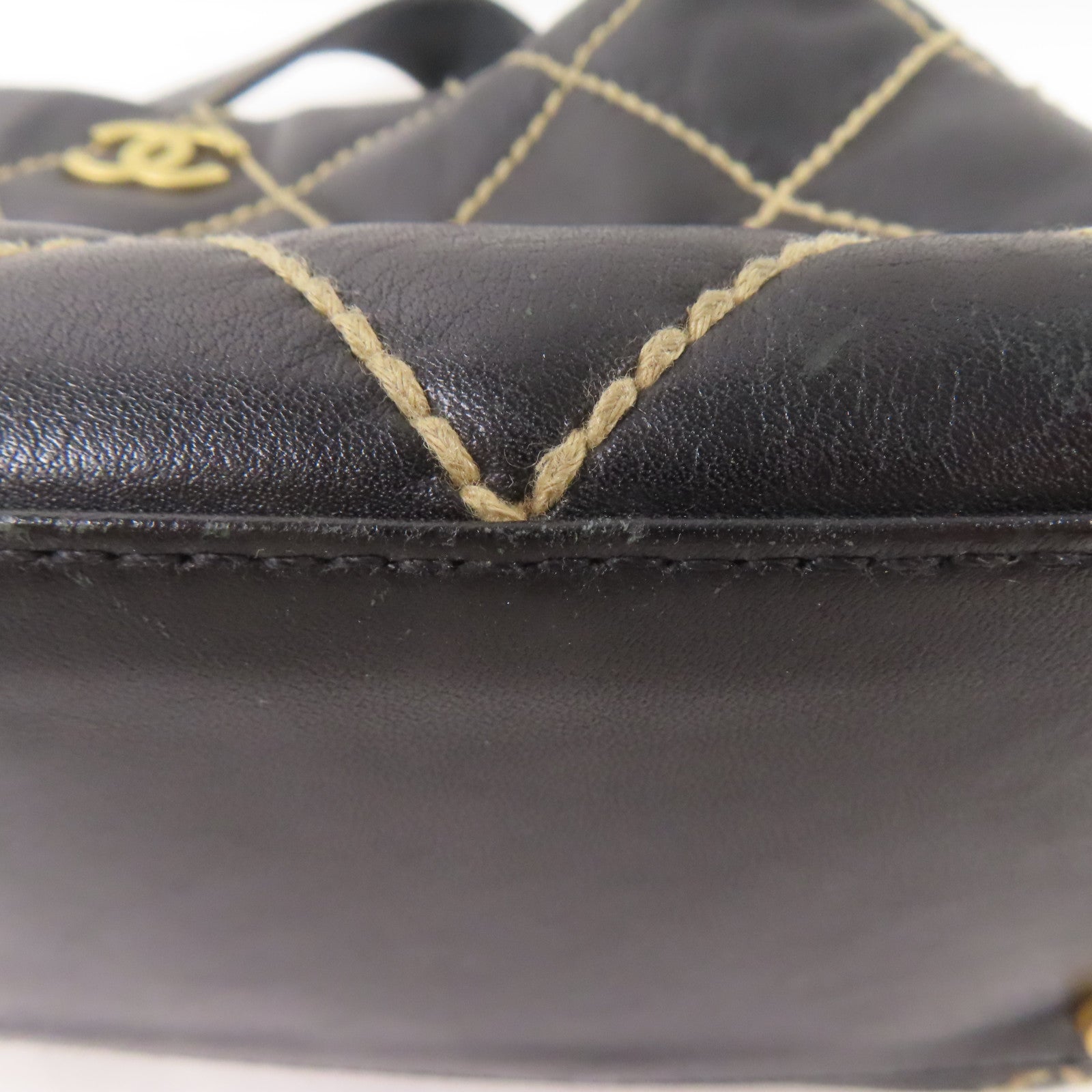 CHANEL CC GHW Wild Stich Vintage HandBag Calfskin Leather Black