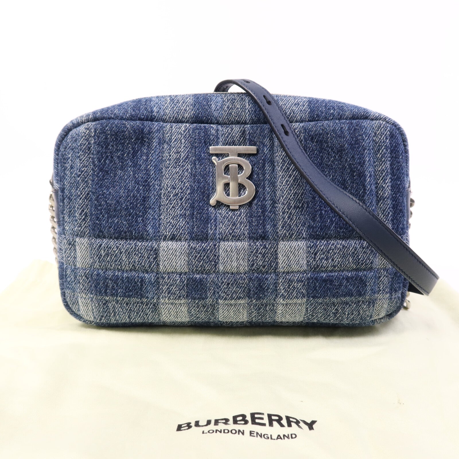 BURBERRY 【激減優惠】棉質Shoulder Bag銀扣鏈帶肩背袋