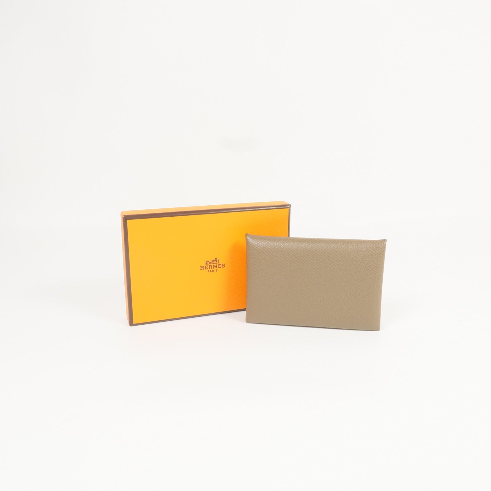 HERMES Epsom皮革Calvi Card Holder銀扣卡片套Etoupe