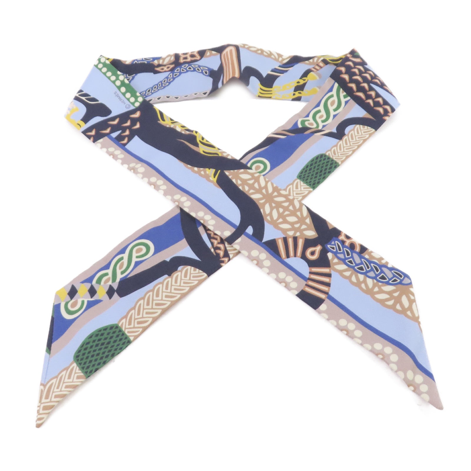 HERMES 絲質Twilly Scarf絲巾藍色/綠色/彩色
