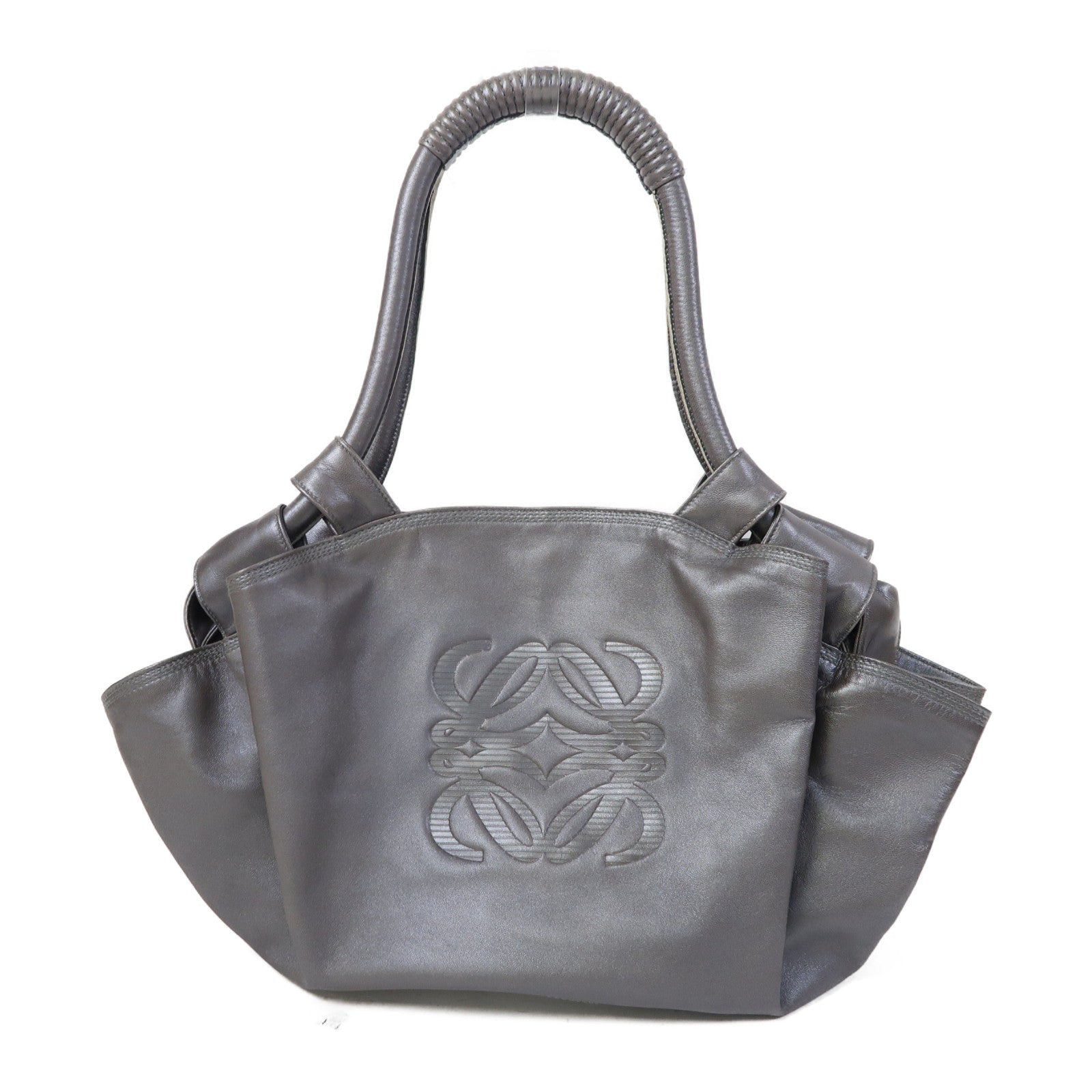 LOEWE 羊皮皮革Shoulder Bag銀扣肩背袋灰色