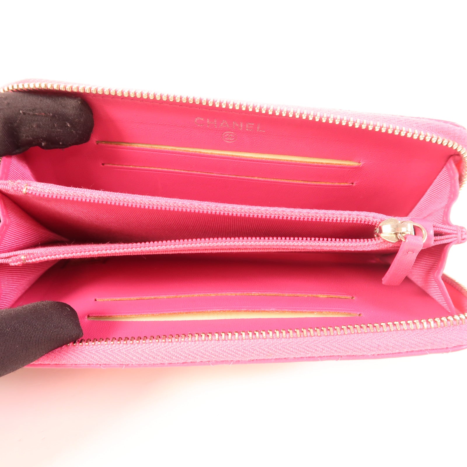 CHANEL 羊皮皮革Round Wallet銀扣錢包