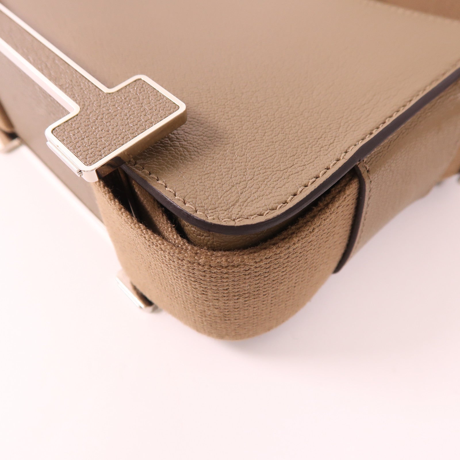 HERMES Chevre皮革Geta銀扣肩背袋18 Etoupe