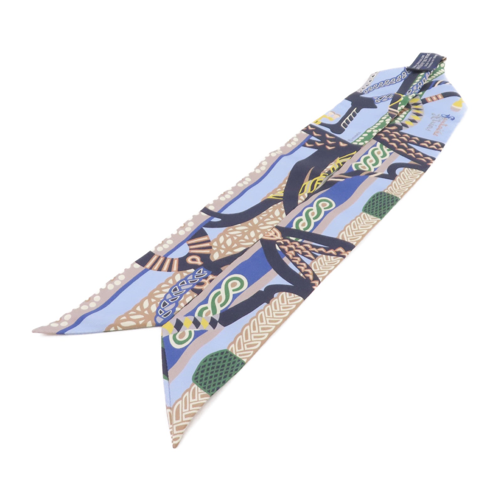 HERMES 絲質Twilly Scarf絲巾藍色/綠色/彩色