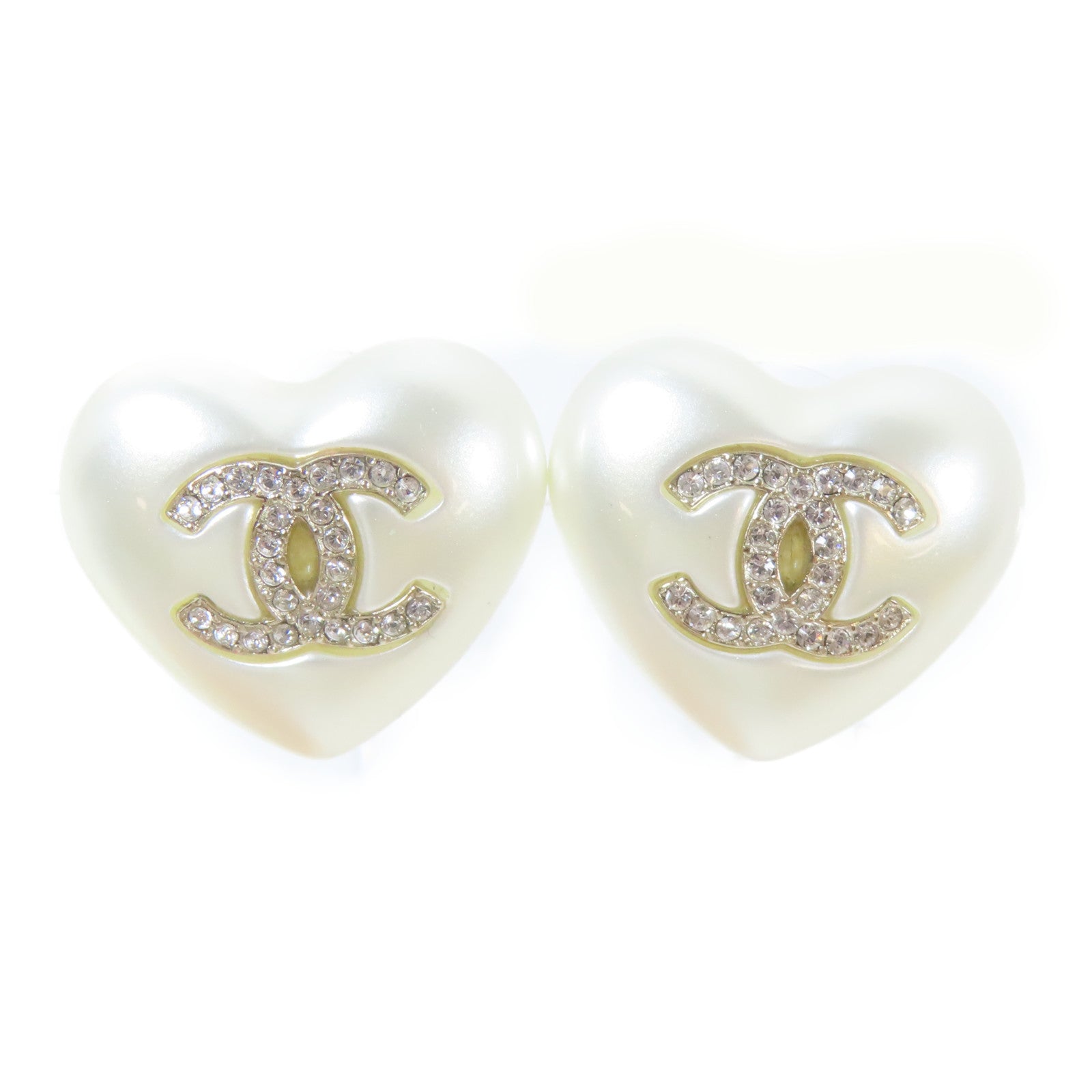 CHANEL PVC/水晶Pierced Earrings耳環白色/金色