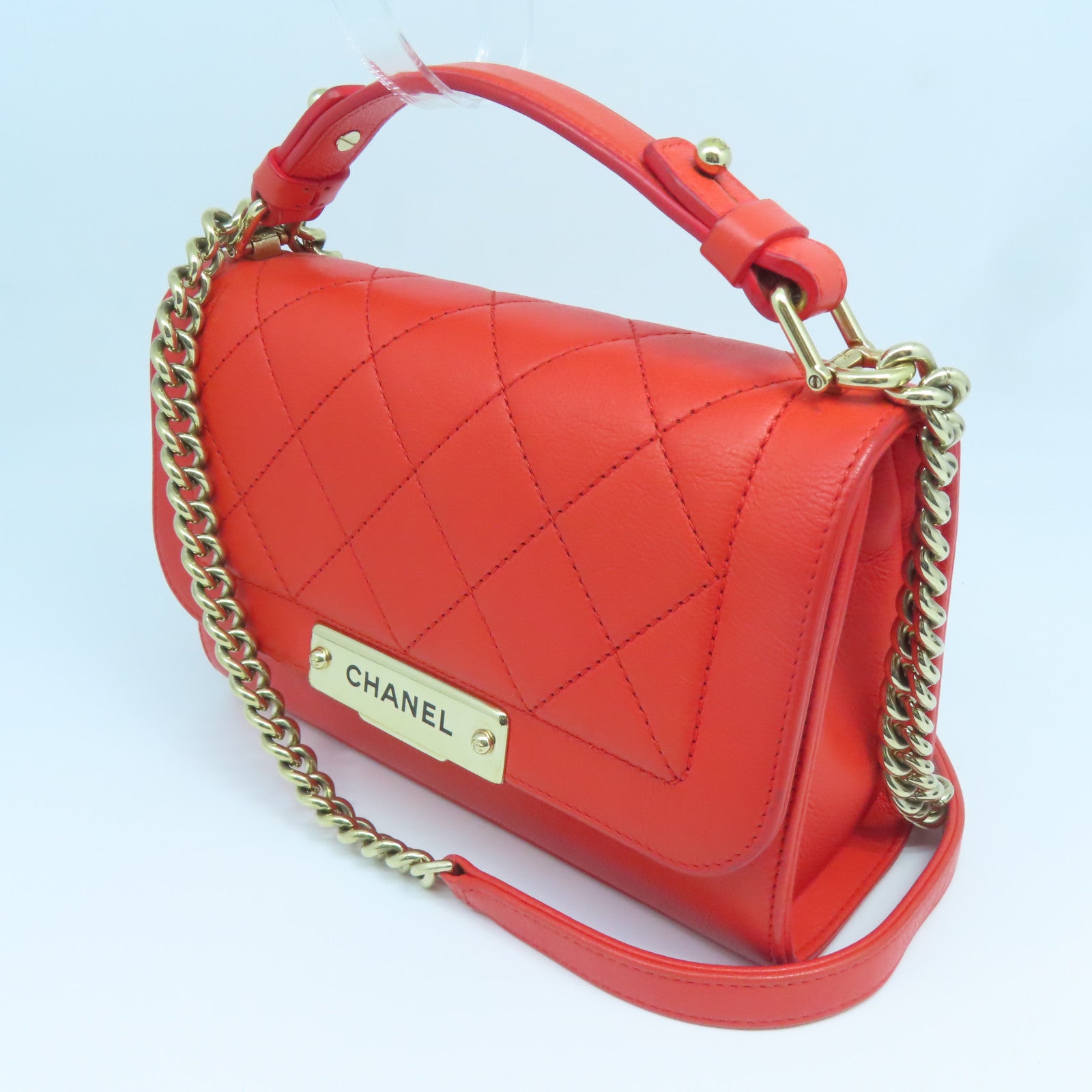 CHANEL **【清倉大減價】菱格牛皮皮革2way Shoulder Bag金扣手挽肩背兩用袋紅色