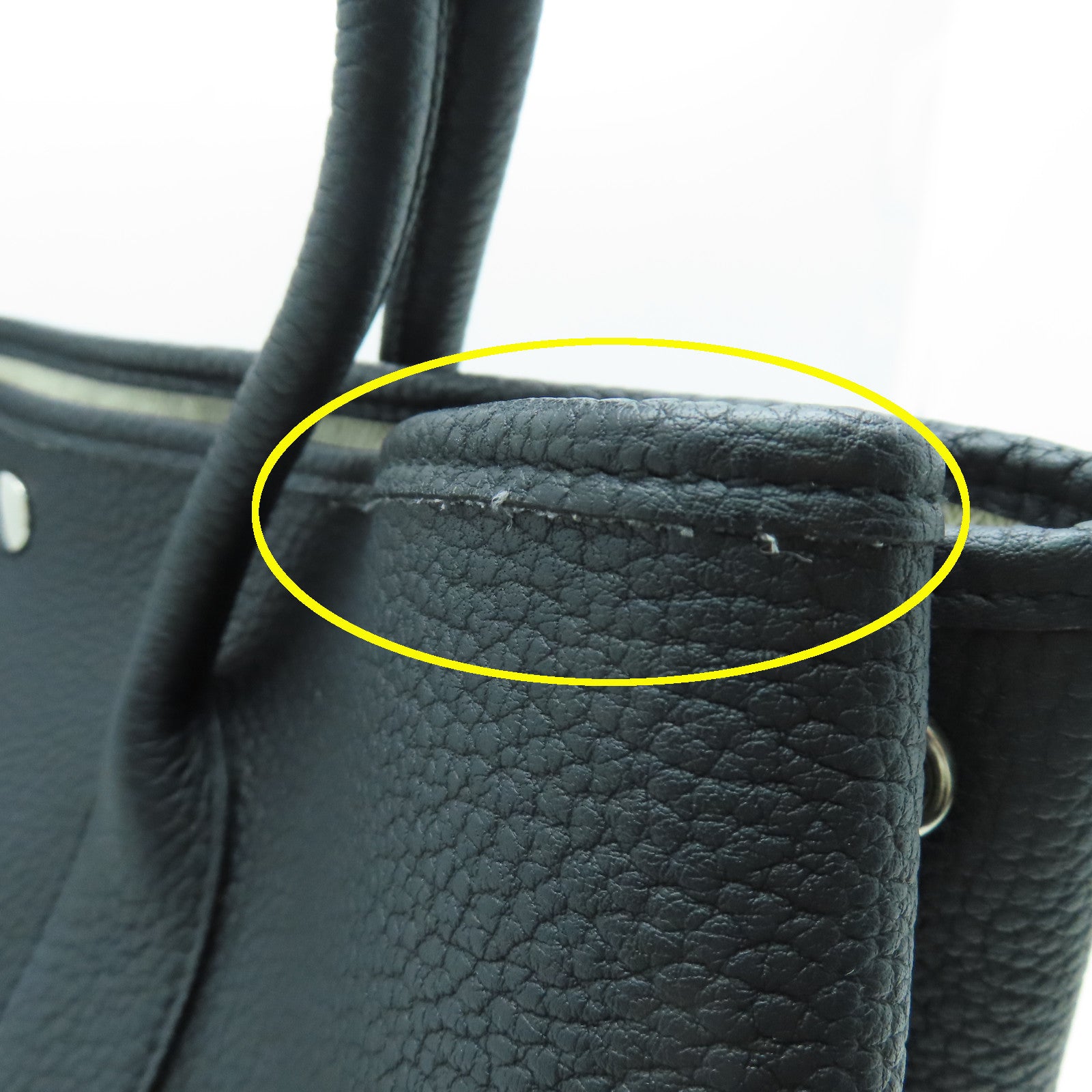 HERMES Negonda皮革GardenParty PM銀扣手挽袋Noir黑色