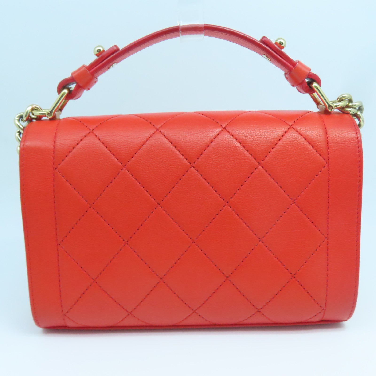 CHANEL **【清倉大減價】菱格牛皮皮革2way Shoulder Bag金扣手挽肩背兩用袋紅色