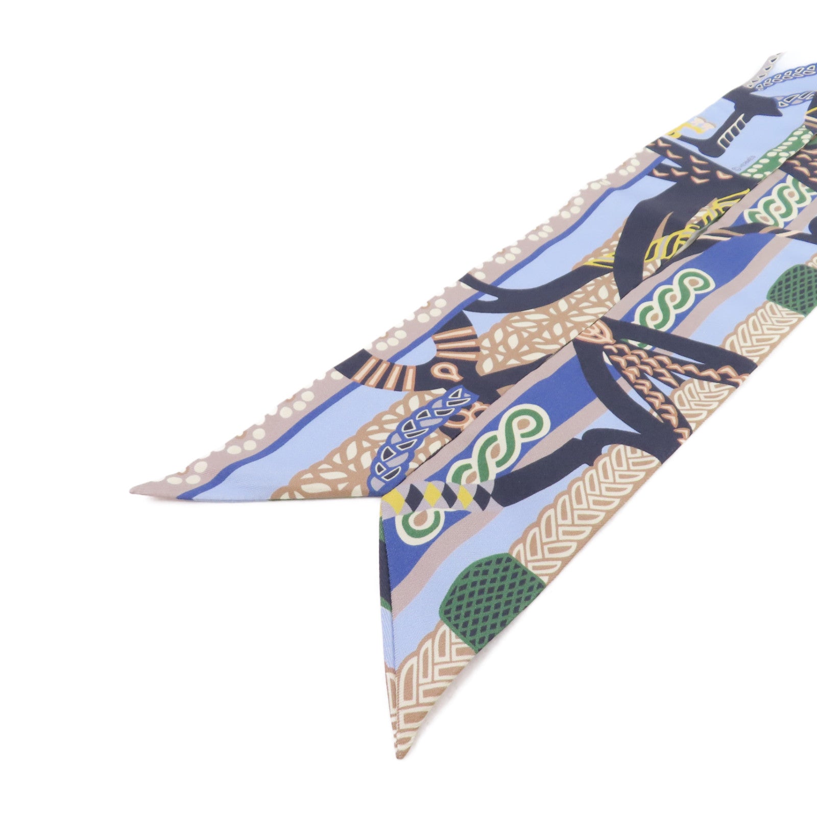 HERMES 絲質Twilly Scarf絲巾藍色/綠色/彩色